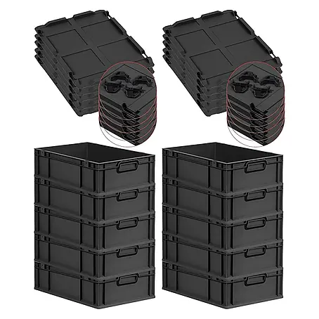 Proregal  Euroboxen-Set 10x Eurobox NextGen Color mit Auflagedeckel und Schiebeschnappverschlüsse