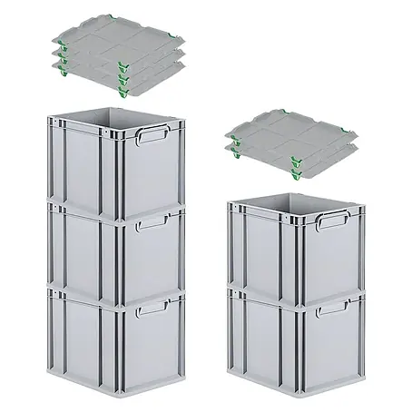 Proregal  Euroboxen-Set 5x Eurobox NextGen Economy mit Auflagedeckel und 4x Verschlüsse Grün
