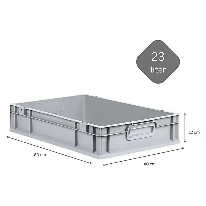 Proregal Euroboxen-Set 5x Eurobox NextGen Economy mit Scharnierdeckel und blauen Verschlüssen - L x B x H: 60 x 40 x 12 cm, Kunststoff, Grau, 5 Stk. - Graue Kunststoffbox mit den Maßen 60 x 40 x 12 cm und einem Fassungsvermögen von 23 Litern für Lagerung.