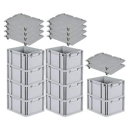 Proregal  Euroboxen-Set 10x Eurobox NextGen Economy mit Auflagedeckel und 4x Verschlüsse Schwarz