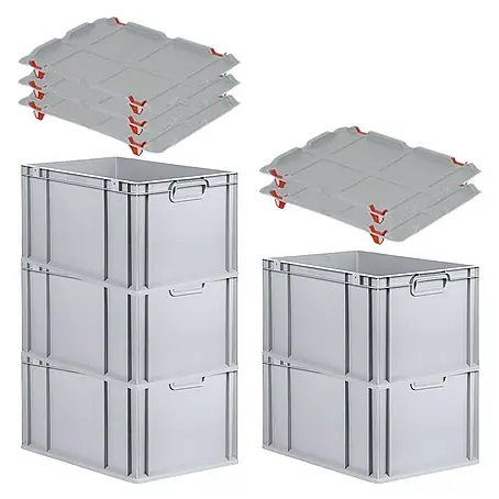 Proregal  Euroboxen-Set 5x Eurobox NextGen Grip mit Auflagedeckel inkl. 4 roten Verschlüssen