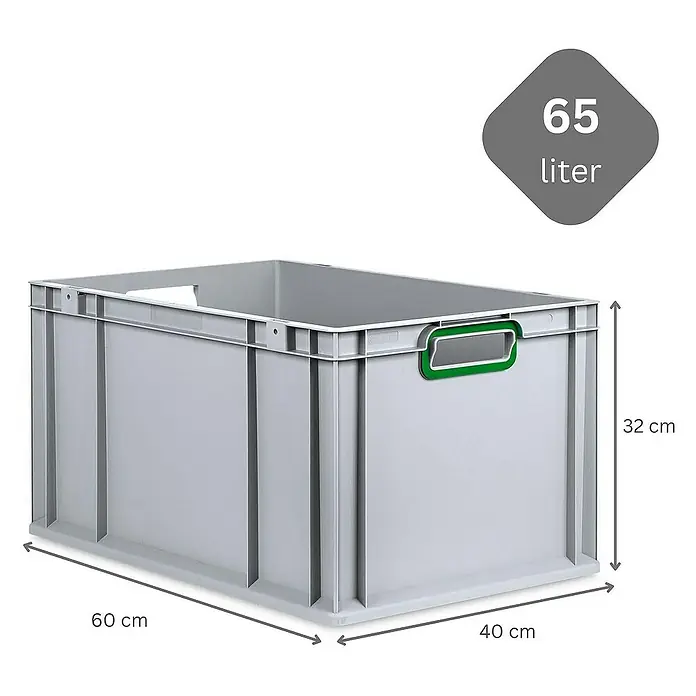 Proregal Euroboxen-Set 10x Eurobox NextGen Color - Kunststoff, Grau, Grün, 10 Stk. - Graue Kunststoffbox mit den Maßen 60 x 40 x 32 cm und einem Fassungsvermögen von 65 Litern.