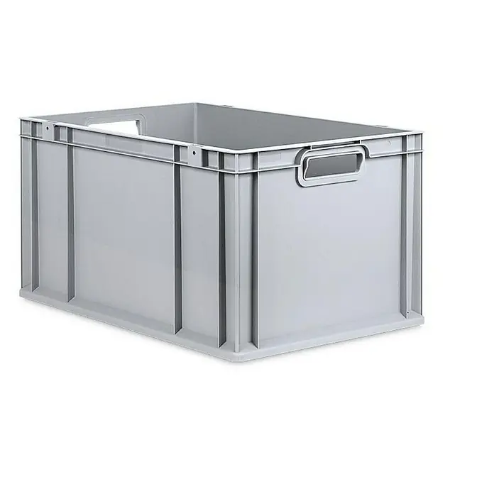 Proregal Euroboxen-Set 3x Eurobox NextGen Economy mit Auflagedeckel und 4x Verschlüsse Schwarz - Kunststoff, Grau, 3 Stk. - Grauer, rechteckiger Kunststoffbehälter mit Griffen und vertikalen Verstärkungen. Ideal für Lagerung und Transport, robust und vielseitig.