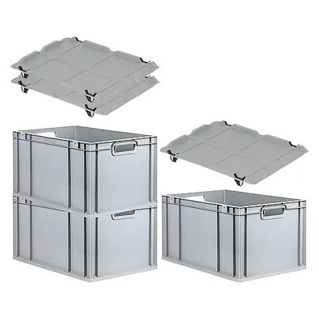 Proregal  Euroboxen-Set 3x Eurobox NextGen Economy mit Auflagedeckel und 4x Verschlüsse Schwarz