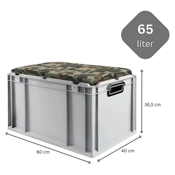Proregal Euroboxen-Set 2x Eurobox NextGen Seat Box Camouflage - L x B x H: 60 x 40 x 36,5 cm, Kunststoff, Grau, Camouflage, 2 Stk. - Aufbewahrungsbox mit Camouflage-Sitzkissen, 65 Liter Fassungsvermögen. Praktische und stilvolle Lösung für Stauraum.