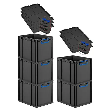Proregal  Euroboxen-Set 5x Eurobox NextGen Color mit Scharnierdeckel und Verschlüssen