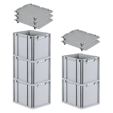 Proregal  Euroboxen-Set 5x Eurobox NextGen Economy mit Auflagedeckel und 4x Verschlüsse Schwarz