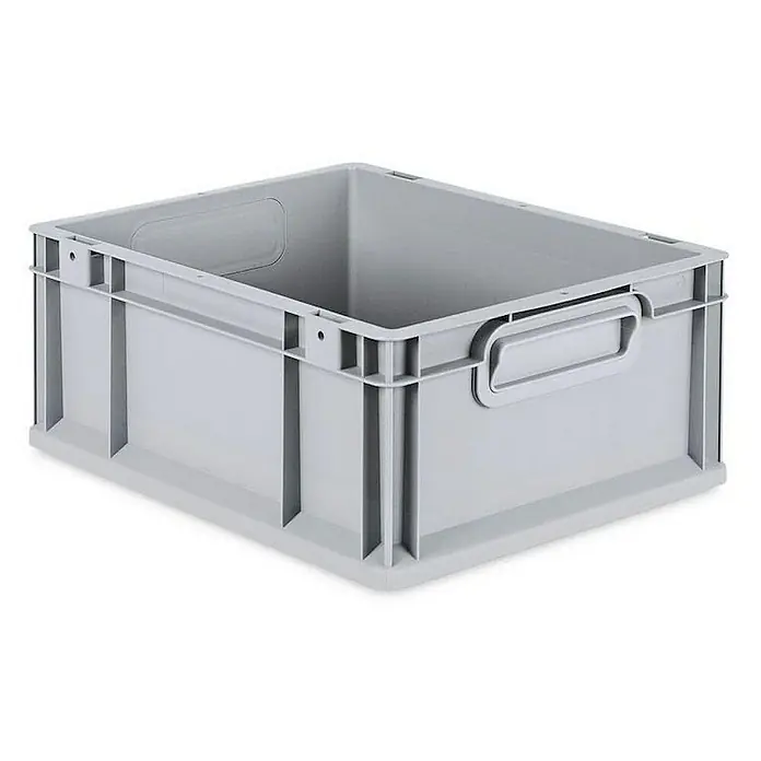 Proregal Euroboxen-Set 10x Eurobox NextGen Economy mit Auflagedeckel und 4x Verschlüsse Rot - L x B x H: 40 x 30 x 17 cm, Kunststoff, Grau, 10 Stk. - Abgebildete ist eine graue Kunststoffbox, die zur Aufbewahrung und zum Transport von Gegenständen verwendet wird.