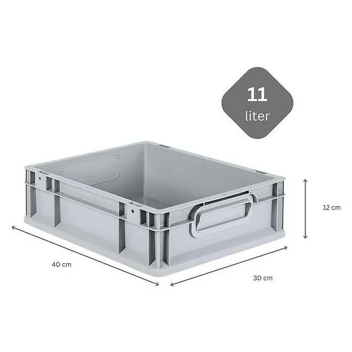 Proregal Euroboxen-Set 10x Eurobox NextGen Economy mit Scharnierdeckel und roten Verschlüssen - L x B x H: 40 x 30 x 12 cm, Kunststoff, Grau, 10 Stk. - Graue 11-Liter-Kunststoffbox mit Griffen und den Maßen 40 cm Länge, 30 cm Breite und 12 cm Höhe.