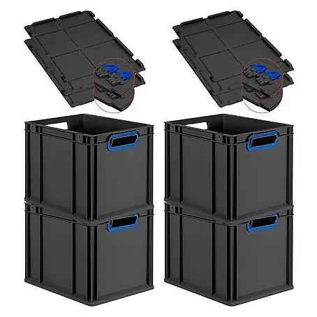 Proregal  Euroboxen-Set 4x Eurobox NextGen Color mit Scharnierdeckel und Verschlüssen