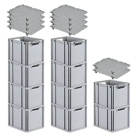 Proregal  Euroboxen-Set 10x Eurobox NextGen Economy mit Auflagedeckel und 4x Verschlüsse Schwarz