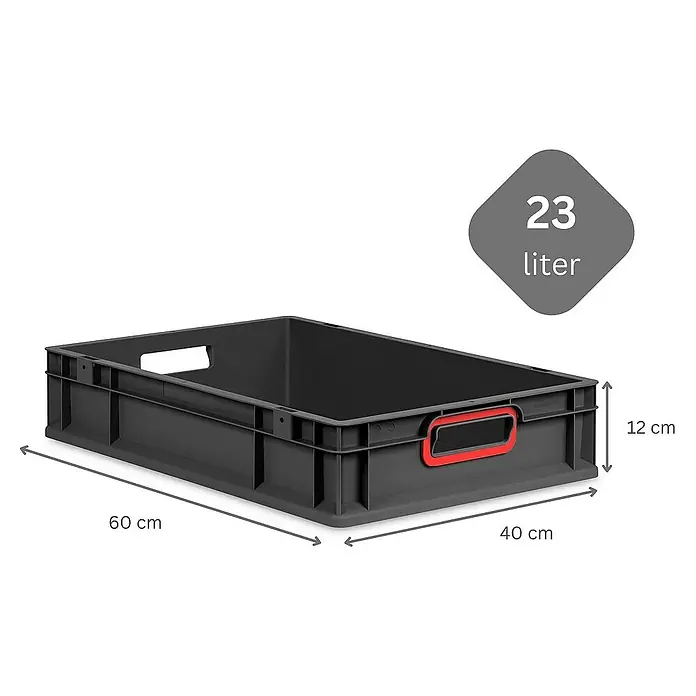Proregal Euroboxen-Set 8x Eurobox NextGen Color - L x B x H: 60 x 40 x 12 cm, Kunststoff, Schwarz, Rot, 8 Stk. - Graue Kunststoffbox mit roten Griffen, ideal zur Aufbewahrung. Abmessungen: 60 cm Länge, 40 cm Breite und 12 cm Höhe.