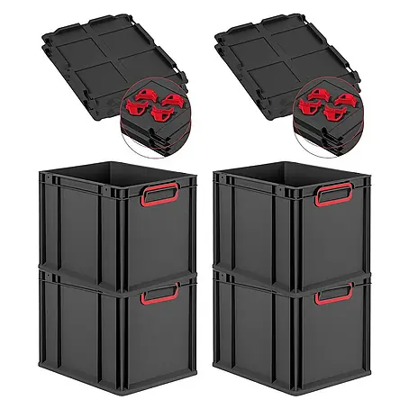 Proregal  Euroboxen-Set 4x Eurobox NextGen Color mit Auflagedeckel und Schiebeschnappverschlüsse