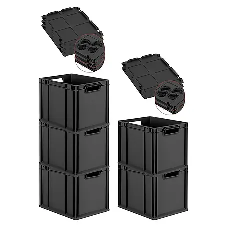 Proregal  Euroboxen-Set 5x Eurobox NextGen Grip mit Scharnierdeckel und schwarzen Verschlüssen