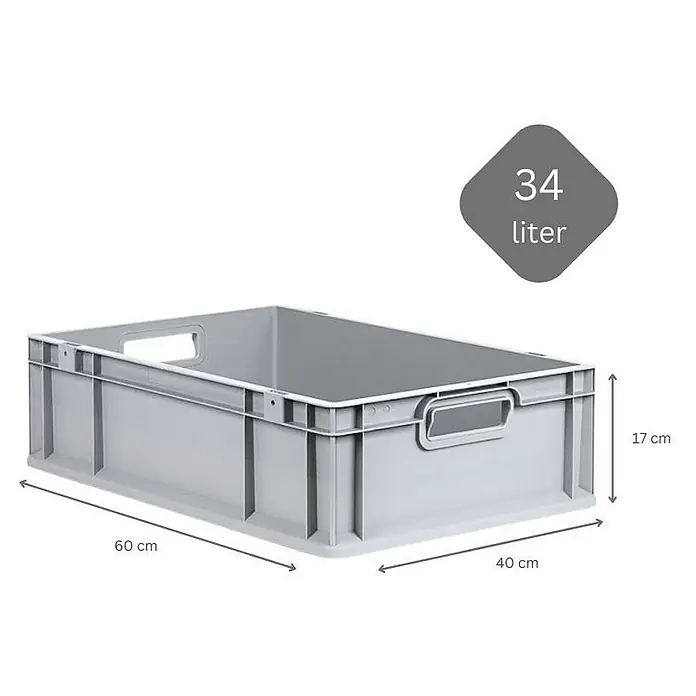 Proregal Euroboxen-Set 10x Eurobox NextGen Grip mit Scharnierdeckel und schwarzen Verschlüssen - L x B x H: 60 x 40 x 17 cm, Kunststoff, Grau, 10 Stk. - Graue Kunststoffbox mit den Maßen 60 x 40 x 17 cm und einem Fassungsvermögen von 34 Litern.