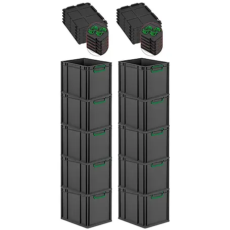 Proregal  Euroboxen-Set 10x Eurobox NextGen Color mit Auflagedeckel und Schiebeschnappverschlüsse