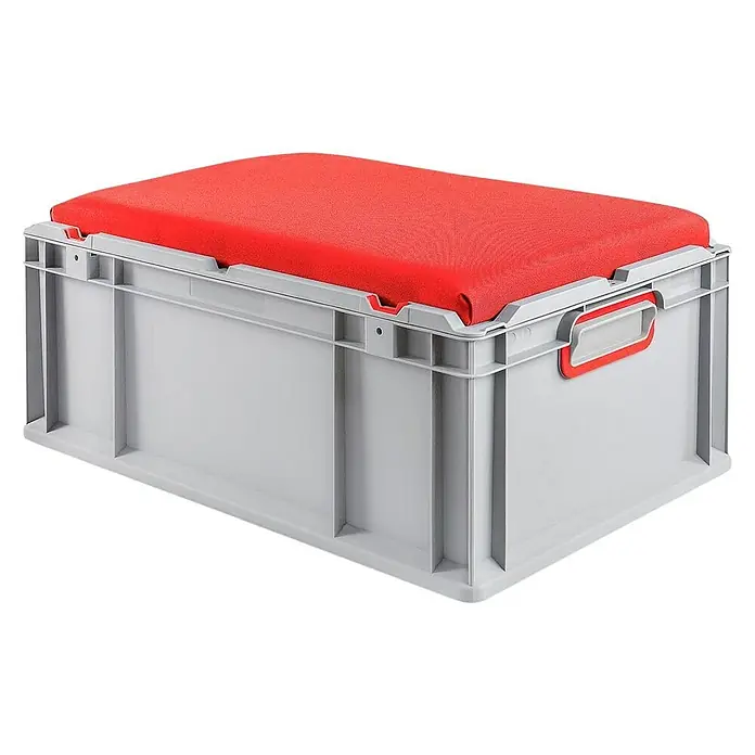 Proregal Euroboxen-Set 3x Eurobox NextGen Seat Box Rot - L x B x H: 60 x 40 x 26,5 cm, Kunststoff, Grau, Rot, 3 Stk. - Grauer Aufbewahrungskasten mit rotem Sitzkissen. Ideal für die Organisation und als zusätzliche Sitzgelegenheit.