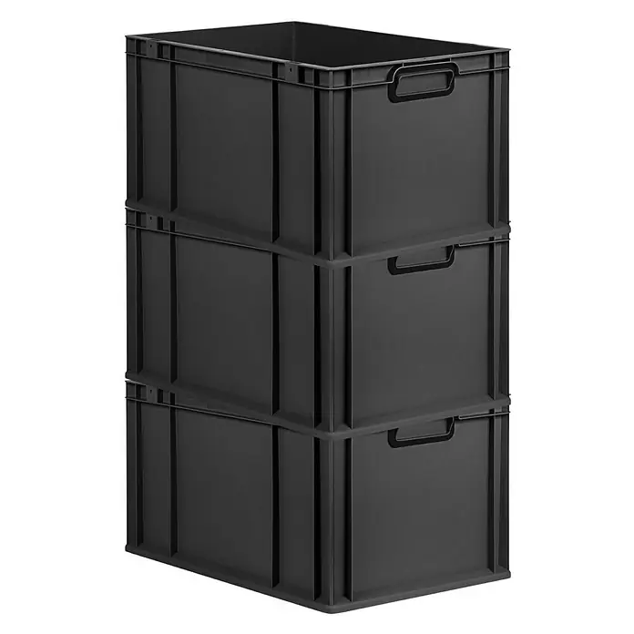 Proregal Euroboxen-Set 3x Eurobox NextGen Color - L x B x H: 60 x 40 x 32 cm, Kunststoff, Schwarz, Schwarz, 3 Stk. - Drei schwarze Stapelboxen aus Kunststoff, übereinander gestapelt, ideal für Lagerung und Ordnung.