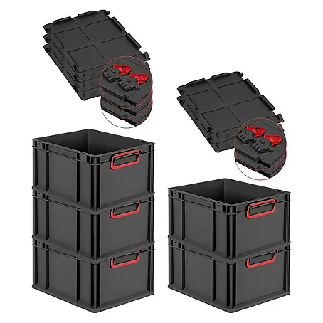Proregal  Euroboxen-Set 5x Eurobox NextGen Color mit Scharnierdeckel und Verschlüssen