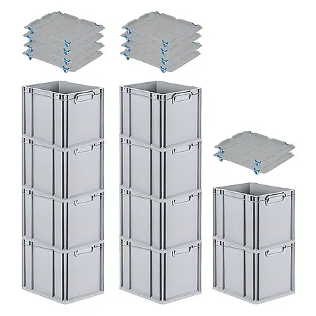Proregal  Euroboxen-Set 10x Eurobox NextGen Economy mit Auflagedeckel und 4x Verschlüsse Blau