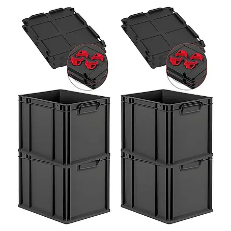 Proregal  Euroboxen-Set 4x Eurobox NextGen Grip mit Auflagedeckel inkl. 4 roten Verschlüssen