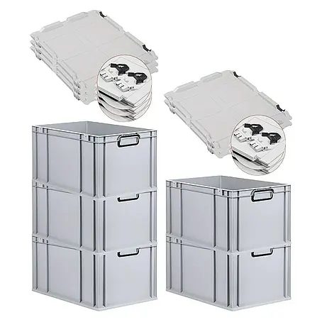 Proregal  Euroboxen-Set 5x Eurobox NextGen Color mit Scharnierdeckel und Verschlüssen