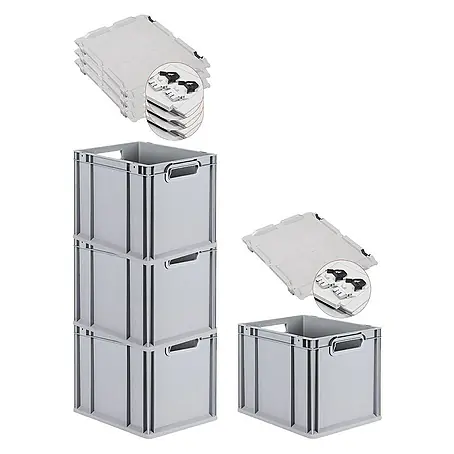 Proregal  Euroboxen-Set 4x Eurobox NextGen Grip mit Scharnierdeckel und schwarzen Verschlüssen