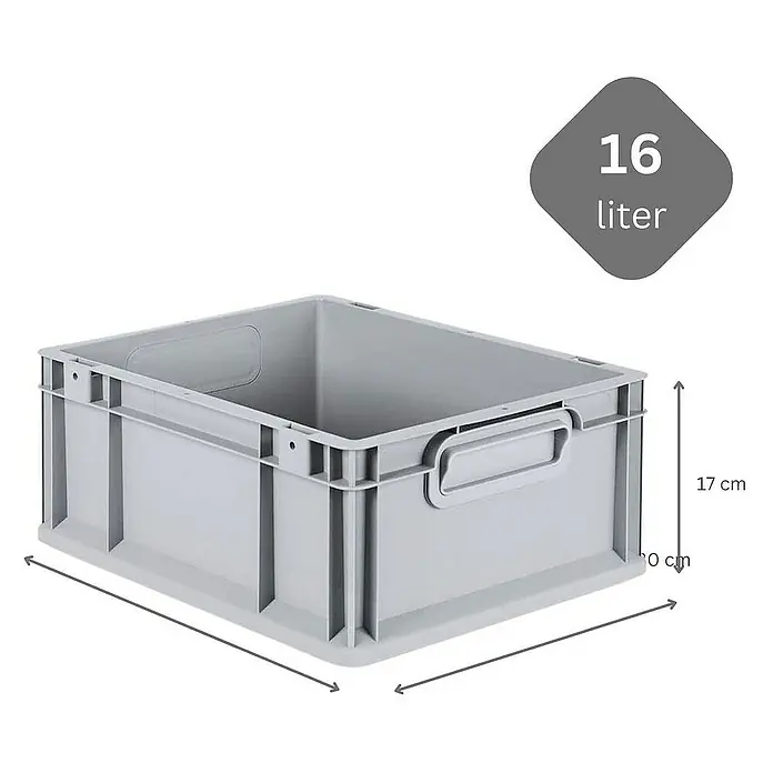 Proregal Euroboxen-Set 10x Eurobox NextGen Economy mit Auflagedeckel und 4x Verschlüsse Schwarz - Kunststoff, Grau, 10 Stk. - Graue Kunststoffbox mit den Maßen 17 x 40 x 30 cm, ideal für Lagerung und Organisation.