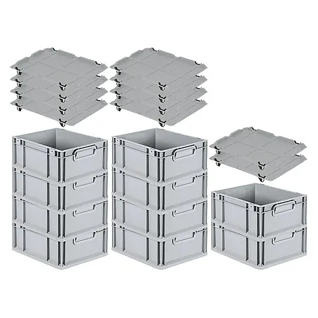 Proregal  Euroboxen-Set 10x Eurobox NextGen Economy mit Auflagedeckel und 4x Verschlüsse Schwarz