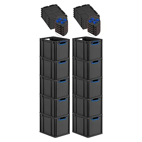 Proregal  Euroboxen-Set 10x Eurobox NextGen Color mit Auflagedeckel und Schiebeschnappverschlüsse