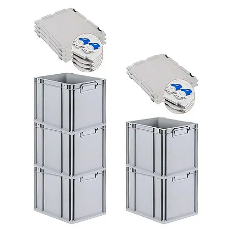 Proregal  Euroboxen-Set 5x Eurobox NextGen Economy mit Scharnierdeckel und blauen Verschlüssen