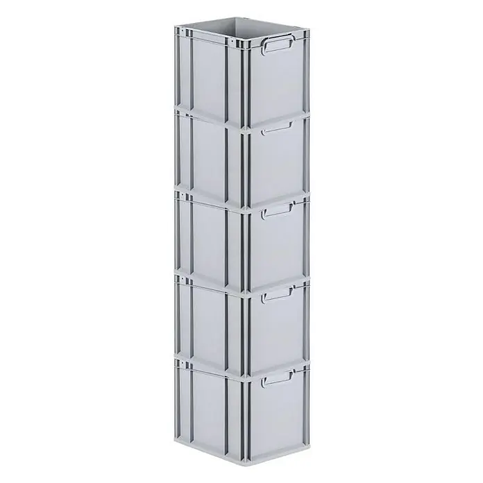 Proregal Euroboxen-Set 5x Eurobox NextGen Economy mit Scharnierdeckel und blauen Verschlüssen - Kunststoff, Grau, 5 Stk. - Gestapelte, graue Industriekisten aus Kunststoff, ideal für Lagerung & Transport. Robuste Stapelbehälter für Ordnung im Lager.