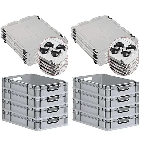 Proregal  Euroboxen-Set 8x Eurobox NextGen Color mit Auflagedeckel und Schiebeschnappverschlüsse