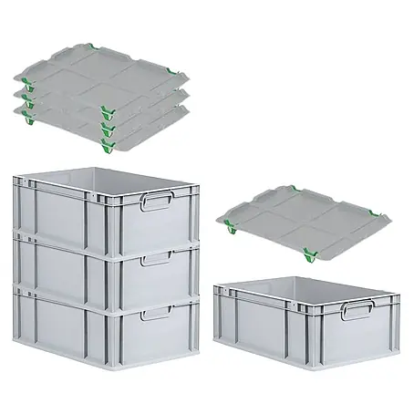 Proregal  Euroboxen-Set 4x Eurobox NextGen Grip mit Auflagedeckel inkl. 4 grünen Verschlüssen