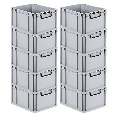 SparSet 10x Eurobox NextGen Color | HxBxT 22x30x40cm | 20 Liter | Griffe schwarz geschlossen | Glatter Boden | Grau | Eurobehälter, Transportbox, Transportbehälter, Stapelbehälter