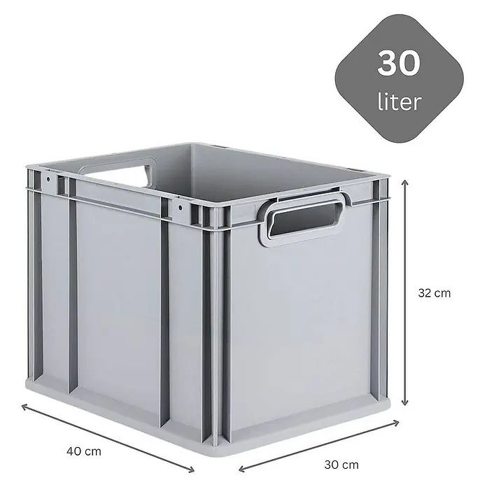 Proregal Euroboxen-Set 4x Eurobox NextGen Economy mit Auflagedeckel und 4x Verschlüsse Gelb - Kunststoff, Grau, 4 Stk. - Graue 30-Liter-Kunststoffbox mit Griffen und den Maßen 40 x 30 x 32 cm, ideal für Lagerung und Organisation.