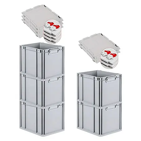 Proregal  Euroboxen-Set 5x Eurobox NextGen Grip mit Scharnierdeckel und roten Verschlüssen