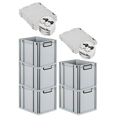 Proregal  Euroboxen-Set 5x Eurobox NextGen Color mit Scharnierdeckel und Verschlüssen