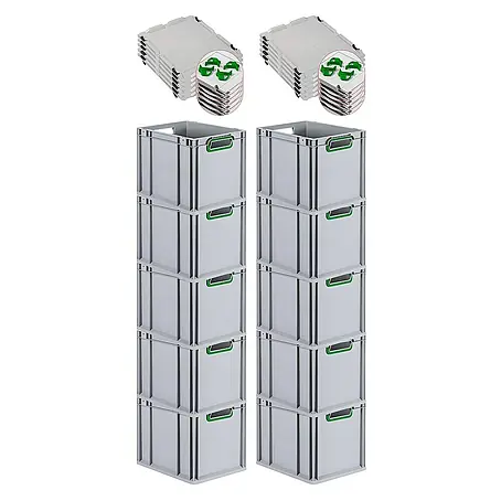Proregal  Euroboxen-Set 10x Eurobox NextGen Color mit Auflagedeckel und Schiebeschnappverschlüsse