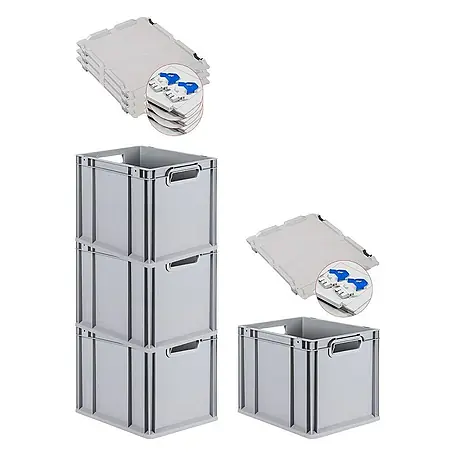 Proregal  Euroboxen-Set 4x Eurobox NextGen Grip mit Scharnierdeckel und blauen Verschlüssen