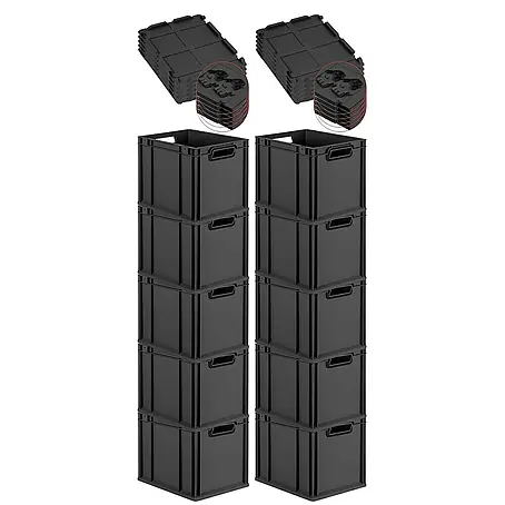 Proregal  Euroboxen-Set 10x Eurobox NextGen Color mit Scharnierdeckel und Verschlüssen