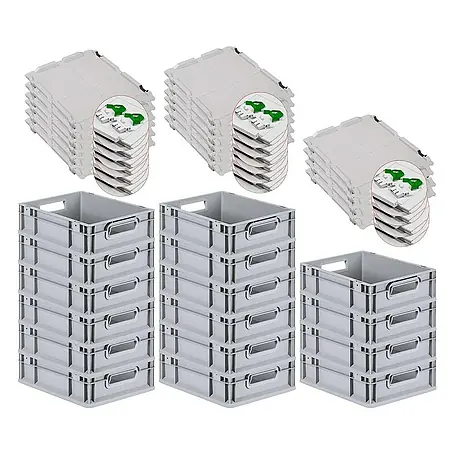 Proregal  Euroboxen-Set 16x Eurobox NextGen Economy mit Scharnierdeckel und grünen Verschlüssen