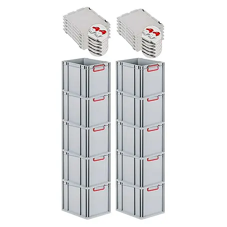 Proregal  Euroboxen-Set 10x Eurobox NextGen Color mit Scharnierdeckel und Verschlüssen