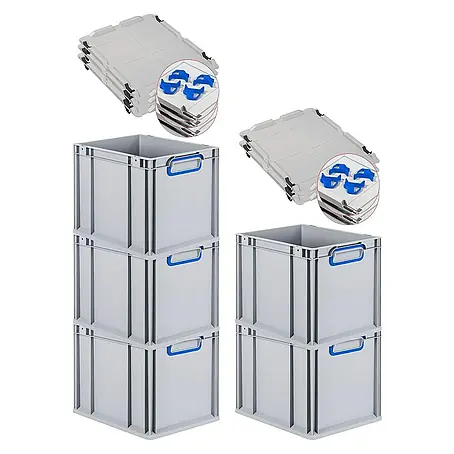 Proregal  Euroboxen-Set 5x Eurobox NextGen Color mit Auflagedeckel und Schiebeschnappverschlüsse