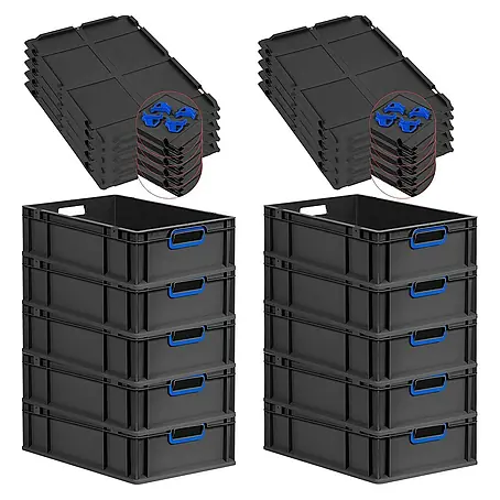 Proregal  Euroboxen-Set 10x Eurobox NextGen Color mit Auflagedeckel und Schiebeschnappverschlüsse