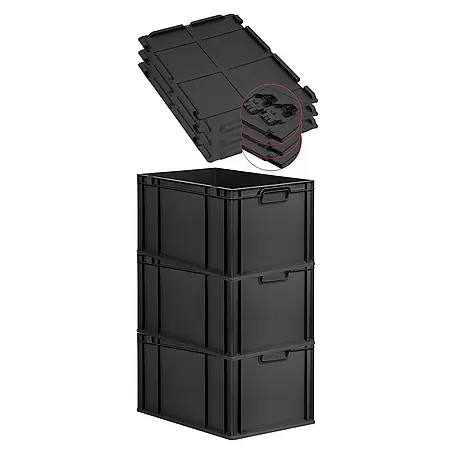 Proregal  Euroboxen-Set 3x Eurobox NextGen Grip mit Scharnierdeckel und schwarzen Verschlüssen