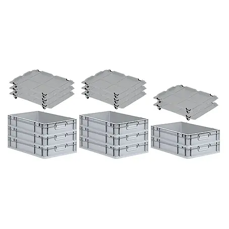 Proregal  Euroboxen-Set 8x Eurobox NextGen Economy mit Auflagedeckel und 4x Verschlüsse Schwarz