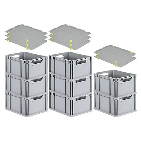 Proregal  Euroboxen-Set 8x Eurobox NextGen Economy mit Auflagedeckel und 4x Verschlüsse Gelb