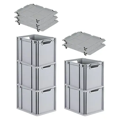 Proregal  Euroboxen-Set 5x Eurobox NextGen Economy mit Auflagedeckel und 4x Verschlüsse Schwarz