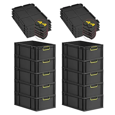 Proregal  Euroboxen-Set 10x Eurobox NextGen Color mit Scharnierdeckel und Verschlüssen